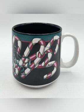 Vintage 1998 Jeanne Beury Candy Cane Coffee Mug Potpourri Christmas Bells 12 oz